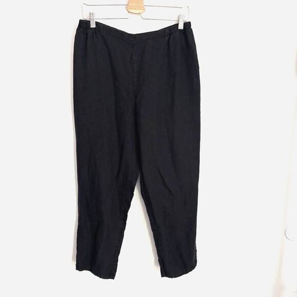 FLAX Linen Pull On Pants Black Elastic Waist Women's M Lagenlook Coastal - Picture 1 of 8